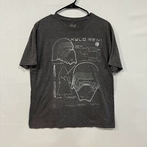 Star Wars Kylo Ren T-Shirt Mens XL Gray Graphic Blueprint Helmet Disney Tee